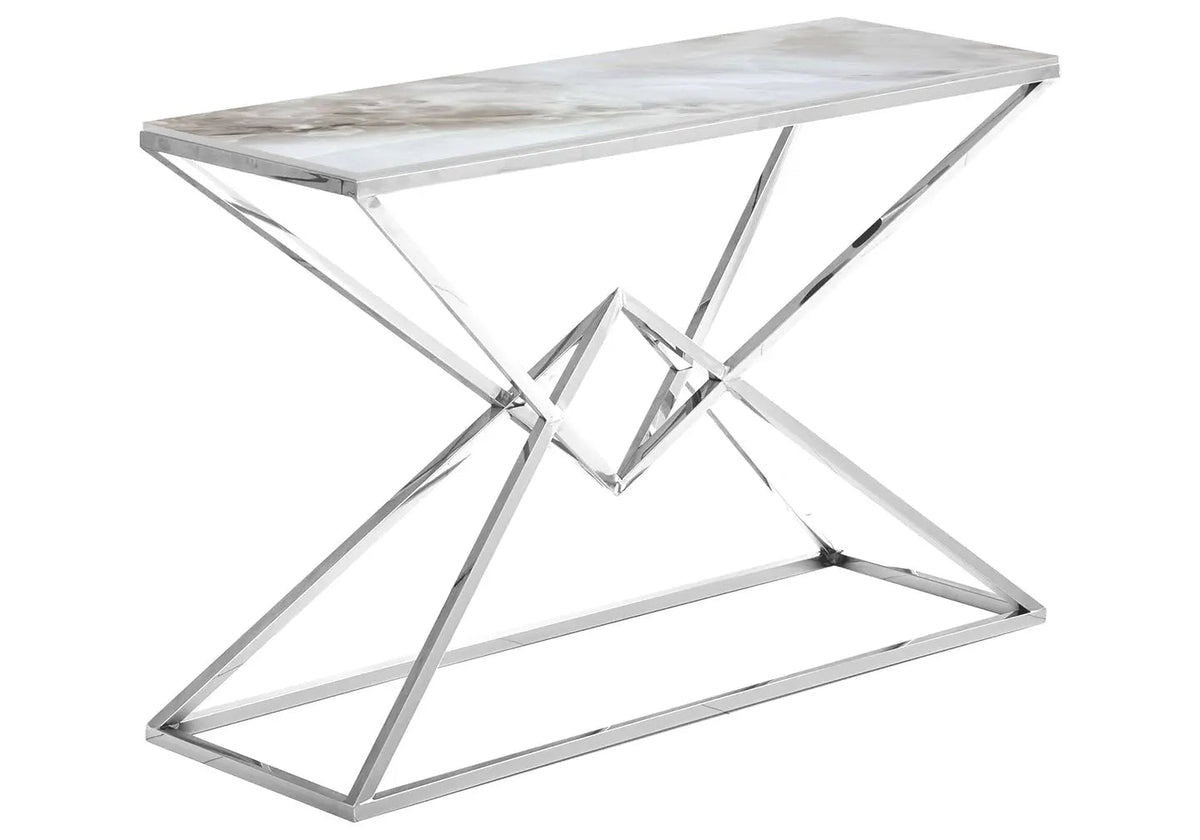 Console d'entrée argentée effet marbre beige | Kaelo