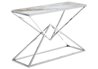Console d'entrée argentée effet marbre beige | Kaelo