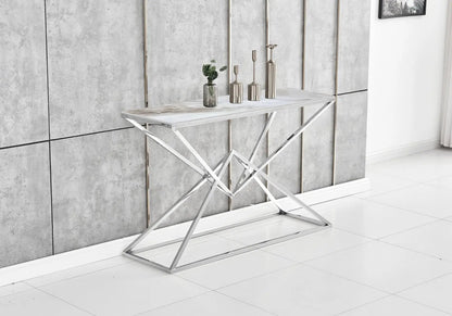 Console d'entrée argentée effet marbre beige | Kaelo