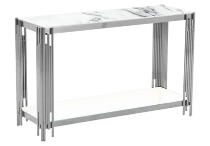 Console d'entrée argentée et effet marbre blanc | Zalys