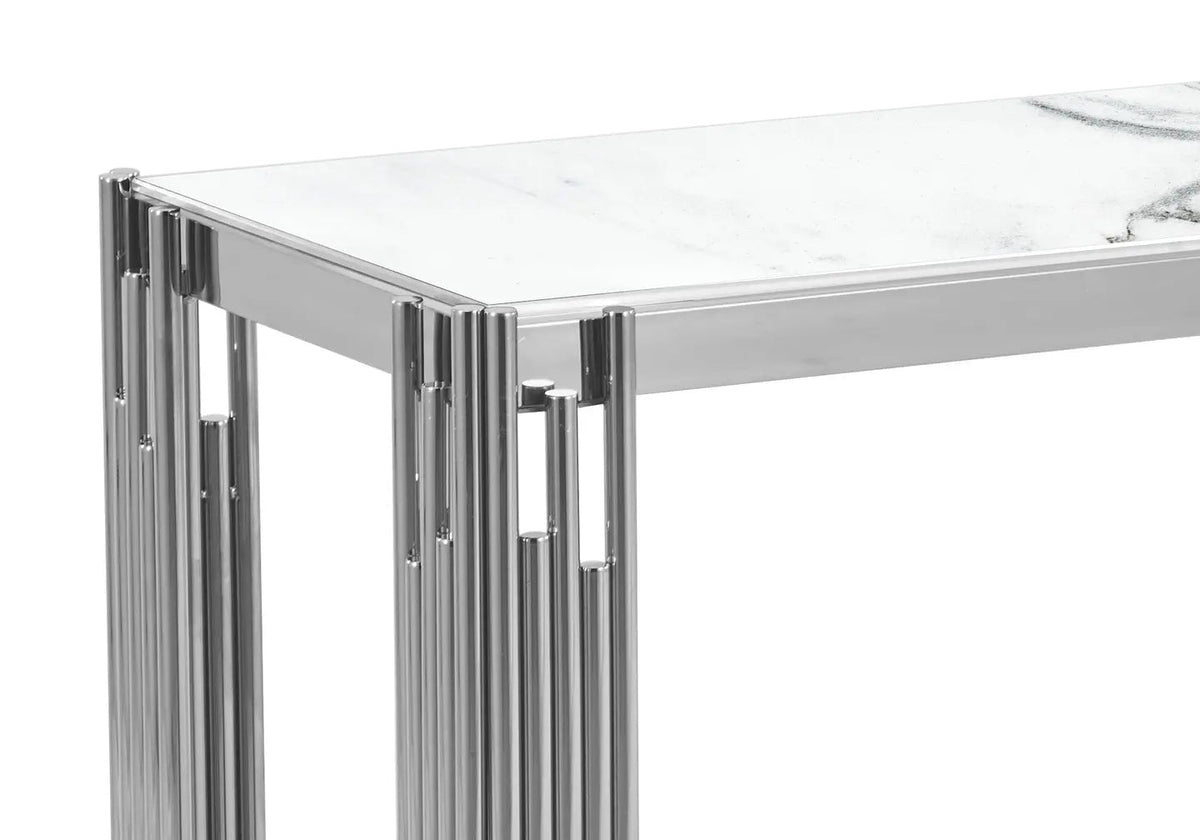 Console d'entrée argentée et effet marbre blanc | Zalys