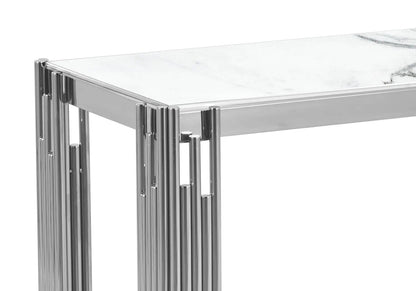 Console d'entrée argentée et effet marbre blanc | Zalys