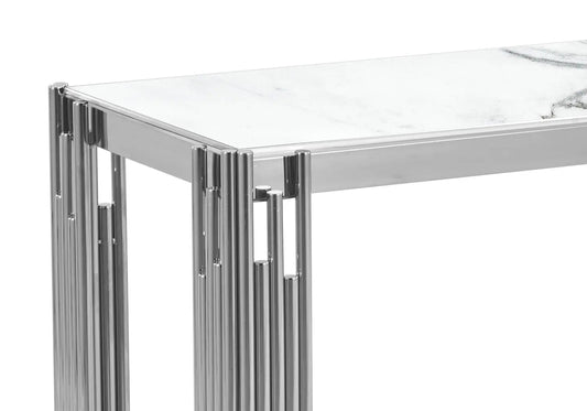 Console d'entrée argentée et effet marbre blanc | Zalys