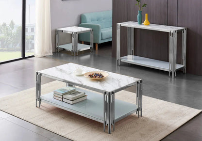 Console d'entrée argentée et effet marbre blanc | Zalys