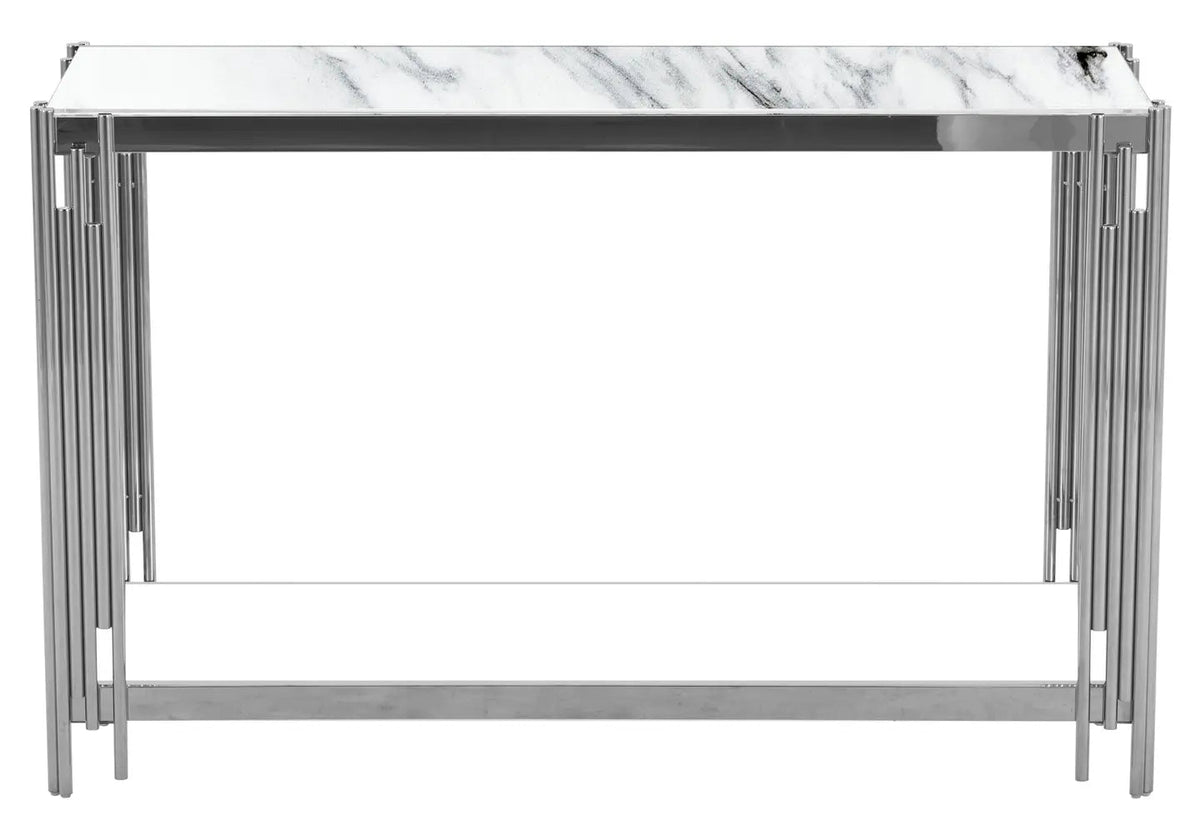 Console d'entrée argentée et effet marbre blanc | Zalys