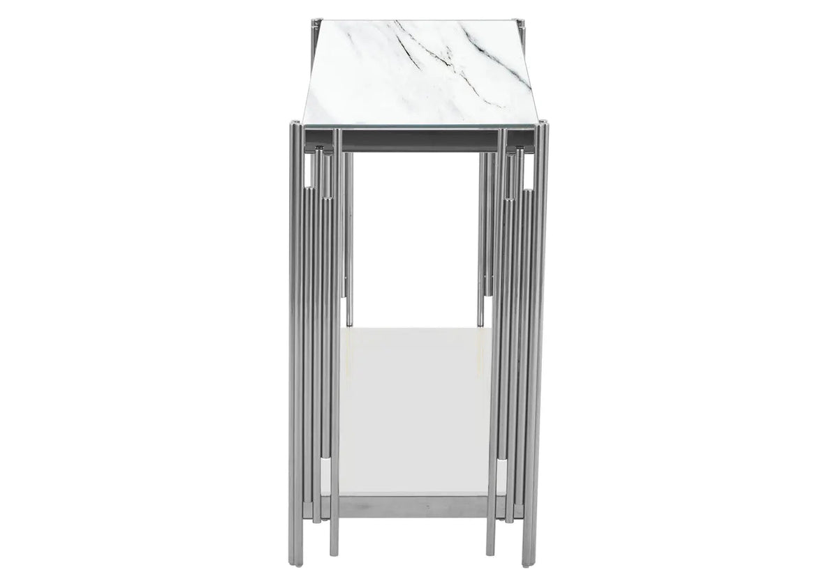 Console d'entrée argentée et effet marbre blanc | Zalys