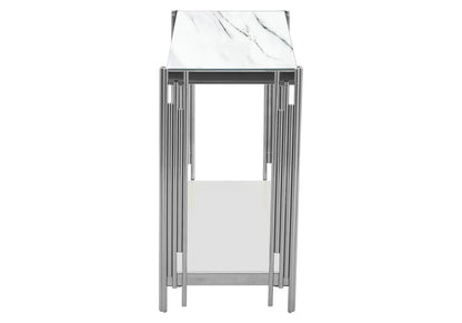 Console d'entrée argentée et effet marbre blanc | Zalys