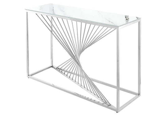 Console design acier argenté et marbre blanc | Cael