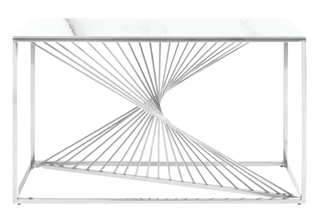 Console design acier argenté et marbre blanc | Cael