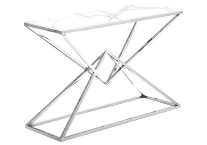 Console d'entrée argentée effet marbre blanc | Kaelo