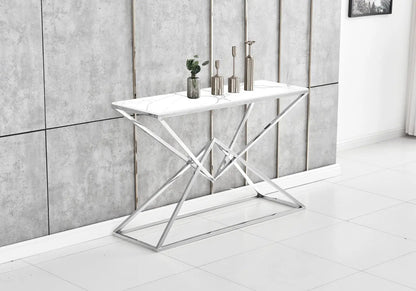 Console d'entrée argentée effet marbre blanc | Kaelo
