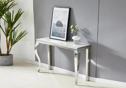 Console d'entrée argentée effet marbre blanc | Solix