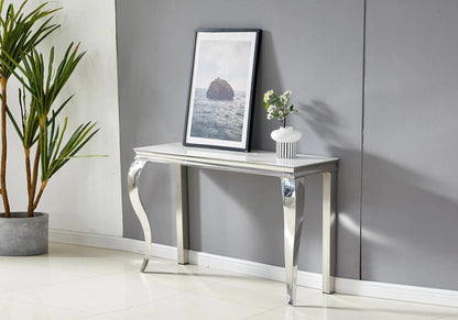 Console d'entrée argentée effet marbre blanc | Solix