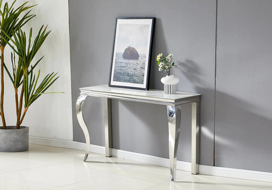 Console d'entrée argentée effet marbre blanc | Solix