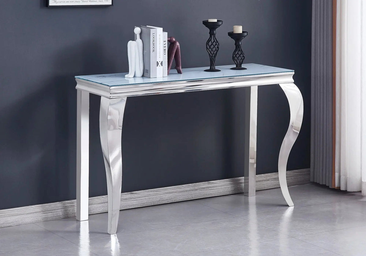Console d'entrée argentée effet marbre blanc | Solix