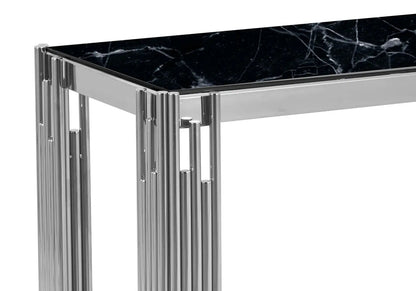 Console design argentée et verre effet marbre noir | Zalys