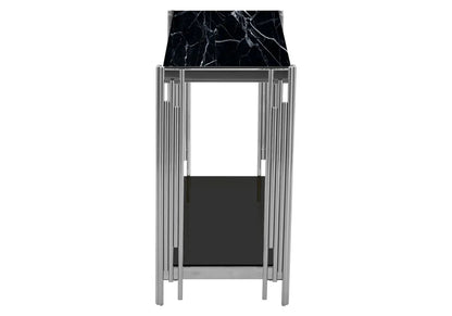 Console design argentée et verre effet marbre noir | Zalys