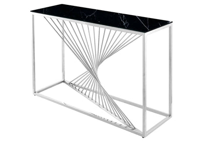 Console design en métal argenté et marbre noir | Cael