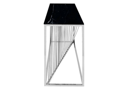 Console design en métal argenté et marbre noir | Cael