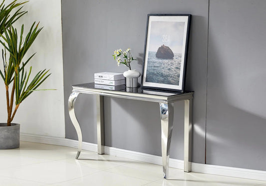 Meuble console d'entrée argentée et marbre noir | Solix