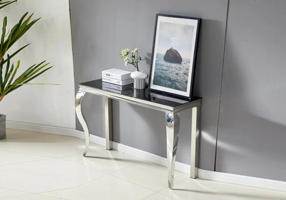 Meuble console d'entrée argentée et marbre noir | Solix