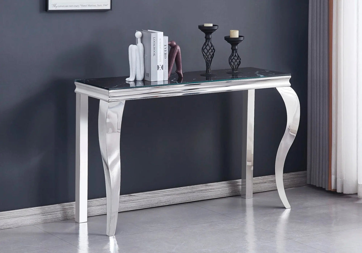 Meuble console d'entrée argentée et marbre noir | Solix
