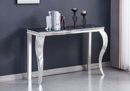 Meuble console d'entrée argentée et marbre noir | Solix