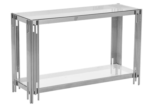 Console design argentée verre et acier chromé | Zalys