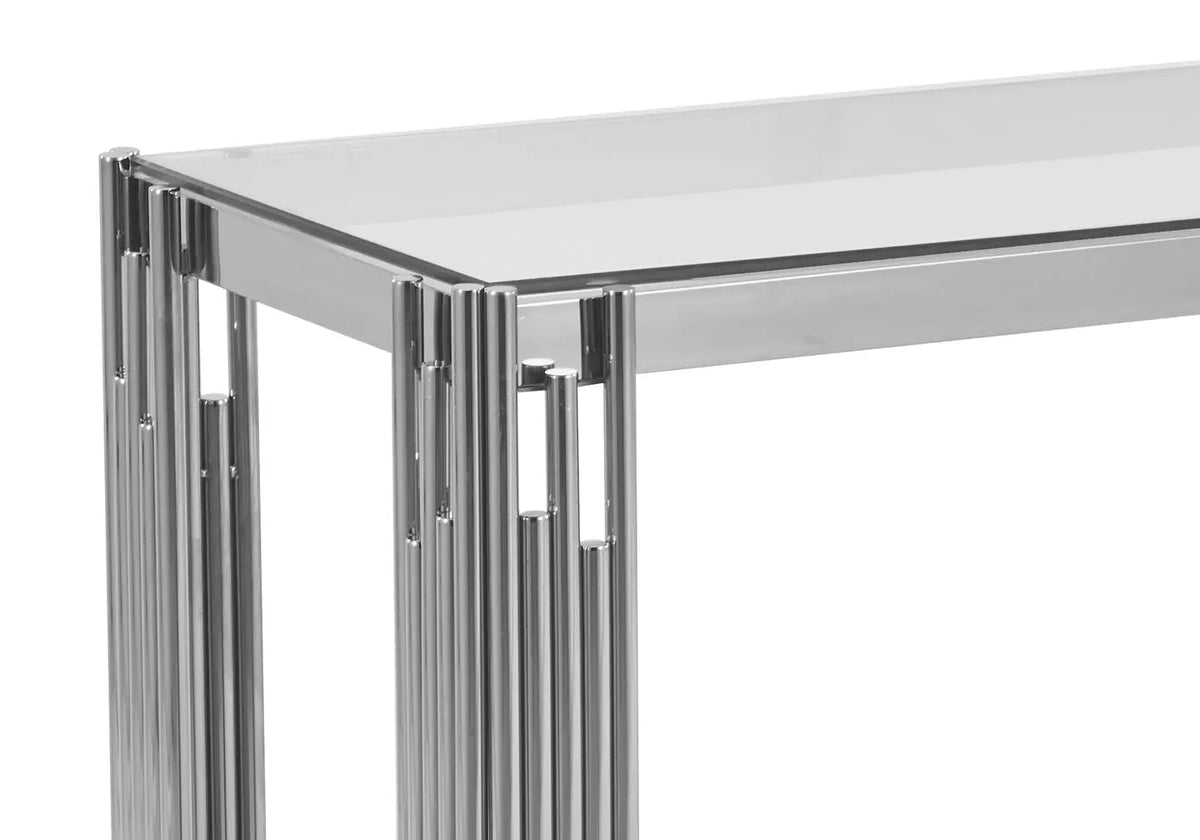 Console design argentée verre et acier chromé | Zalys
