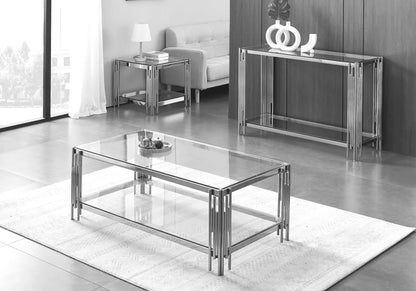 Console design argentée verre et acier chromé | Zalys