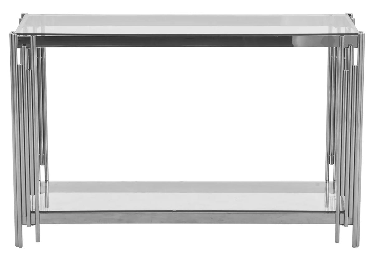 Console design argentée verre et acier chromé | Zalys