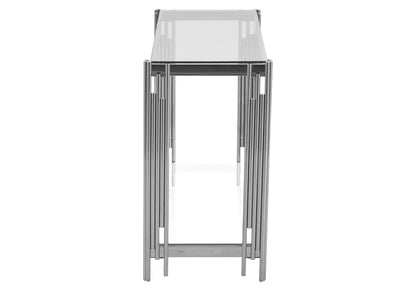 Console design argentée verre et acier chromé | Zalys
