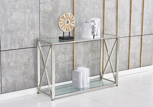 Console design verre trempé et acier argenté | Nexa