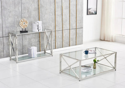 Console design verre trempé et acier argenté | Nexa