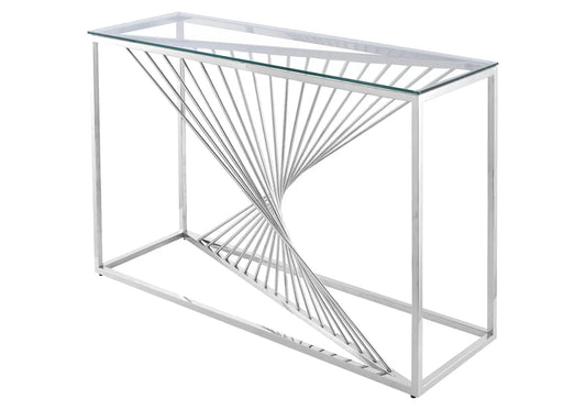 Console d'entrée verre trempé et métal argenté | Cael