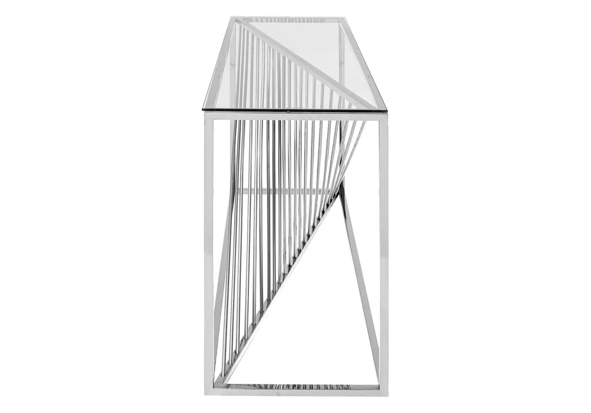 Console d'entrée verre trempé et métal argenté | Cael