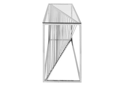 Console d'entrée verre trempé et métal argenté | Cael