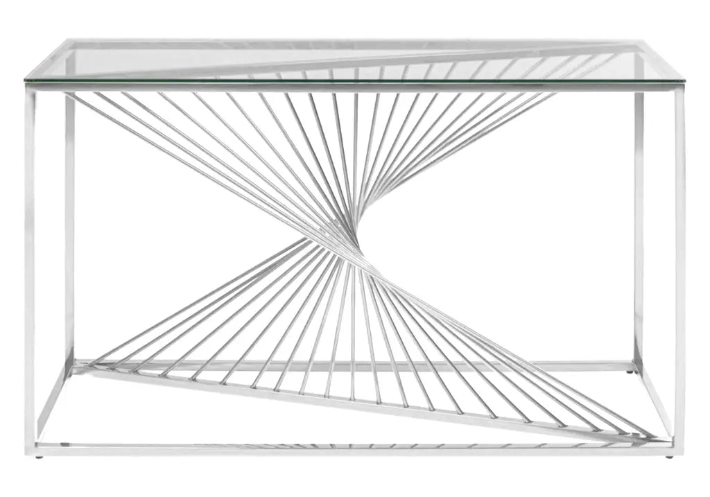 Console d'entrée verre trempé et métal argenté | Cael