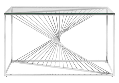 Console d'entrée verre trempé et métal argenté | Cael