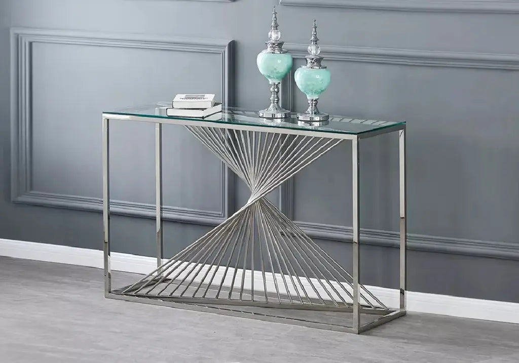 Console d'entrée verre trempé et métal argenté | Cael