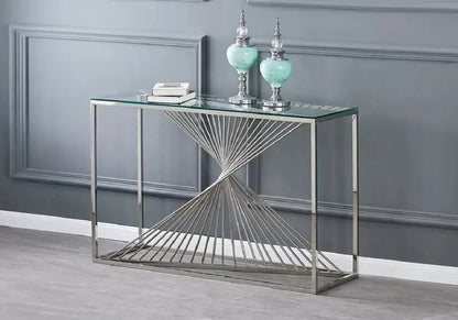 Console d'entrée verre trempé et métal argenté | Cael