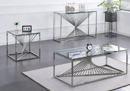 Console d'entrée verre trempé et métal argenté | Cael