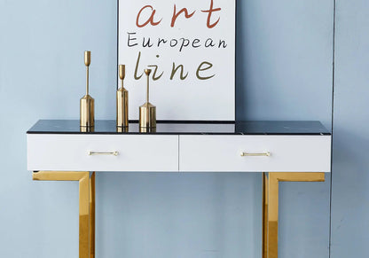 Console coiffeuse d'entrée marbre noir et doré | Vexta