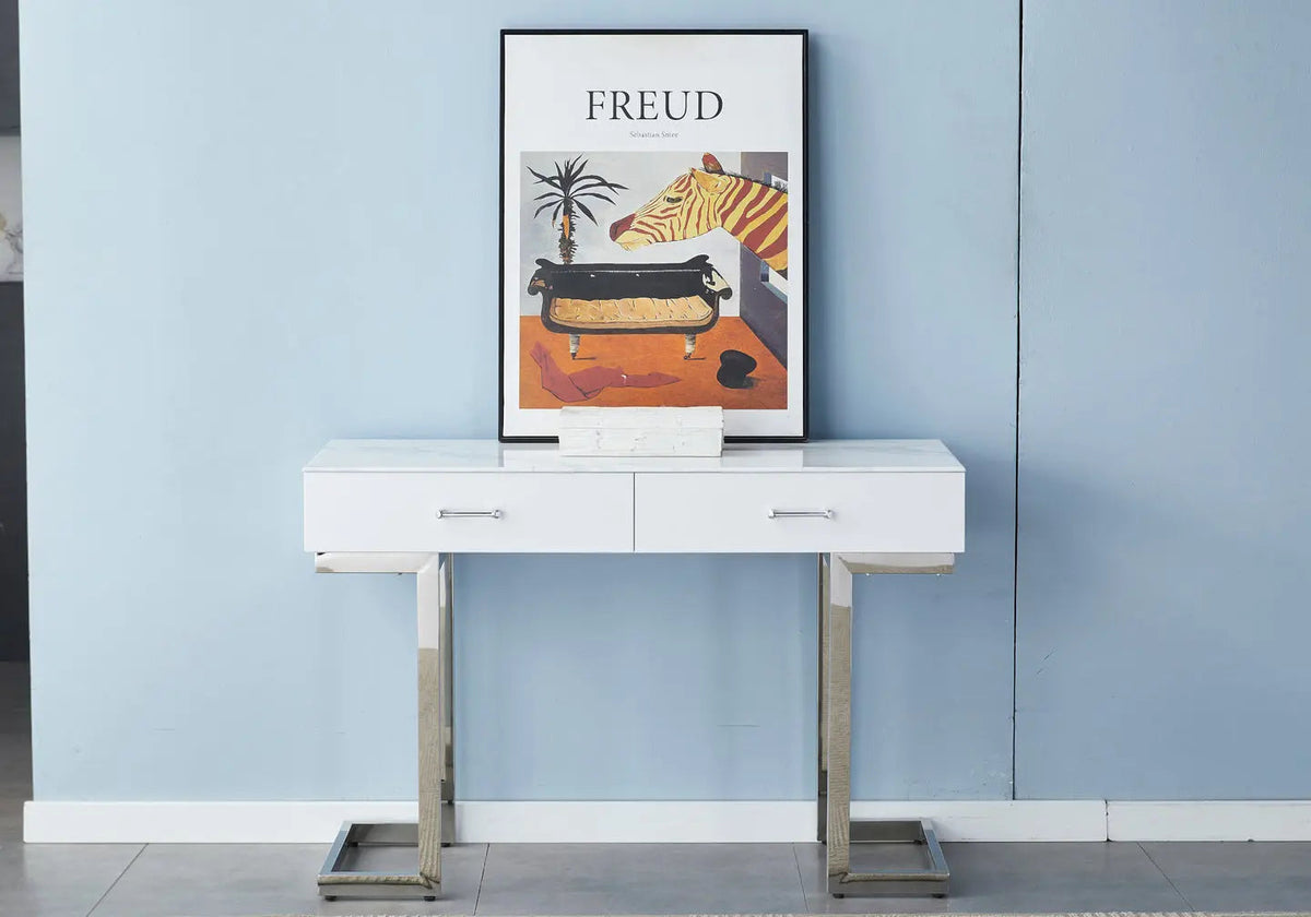 Console coiffeuse d'entrée moderne marbre blanc | Vexta