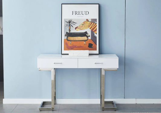 Console coiffeuse d'entrée moderne marbre blanc | Vexta