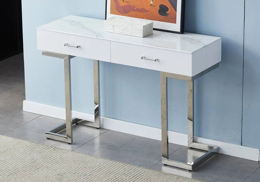 Console coiffeuse d'entrée moderne marbre blanc | Vexta