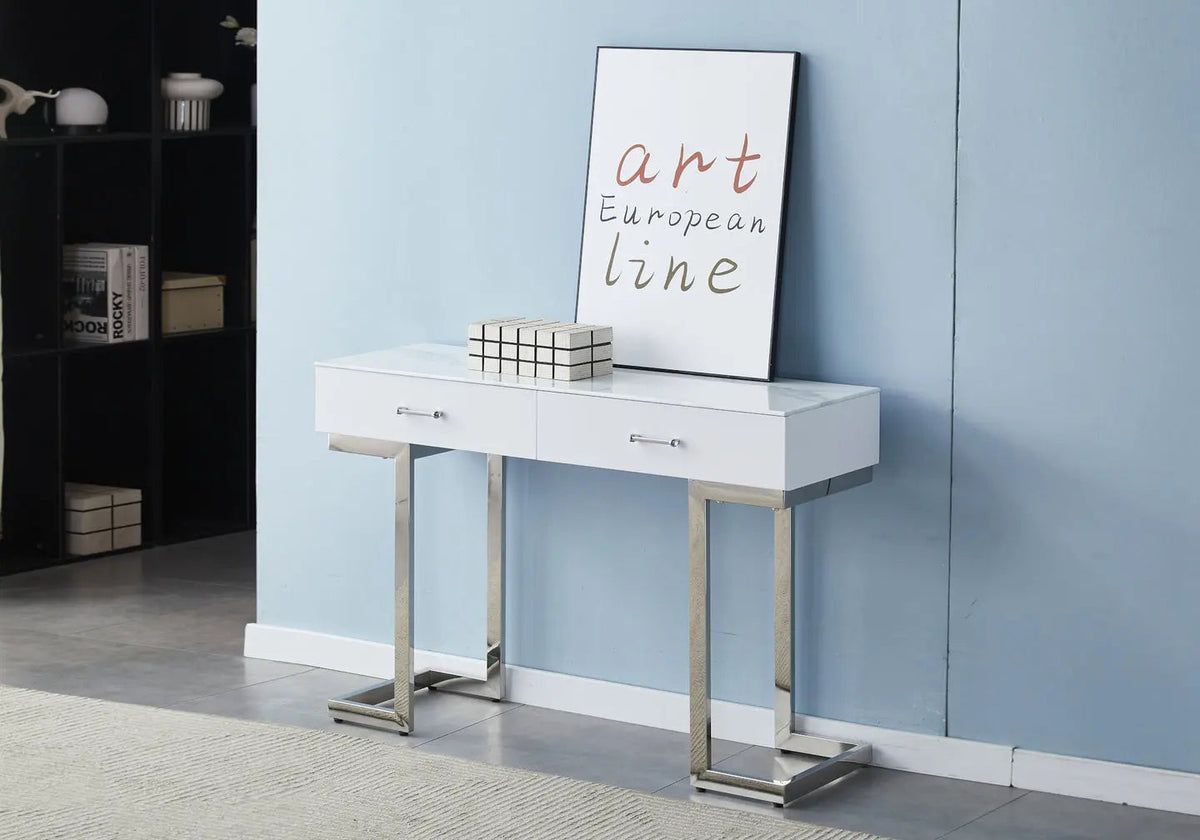 Console coiffeuse d'entrée moderne marbre blanc | Vexta