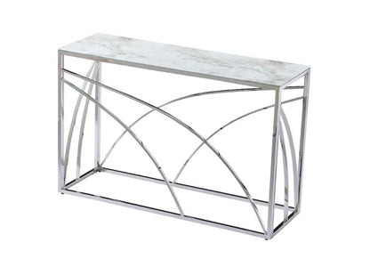 Console d'entrée design marbre blanc et argent | Nyro