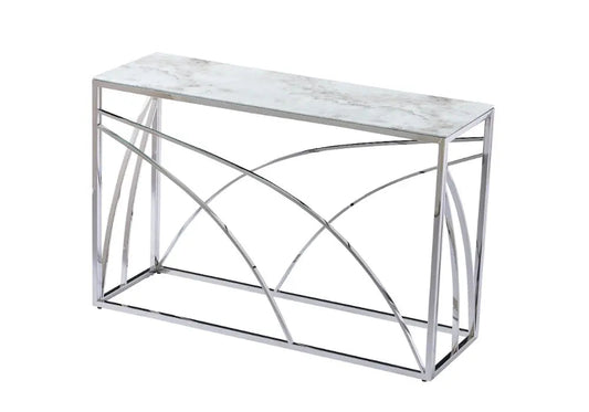 Console d'entrée design marbre blanc et argent | Nyro