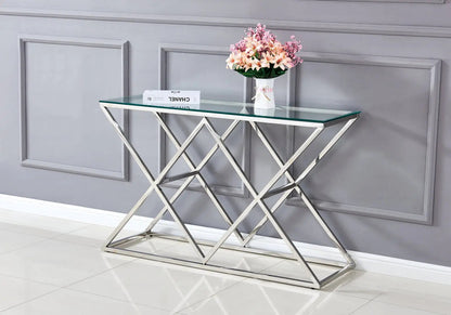 Console d'entrée design verre et pied argent | Vexta